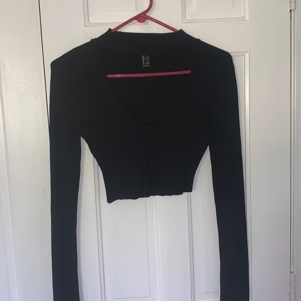 Black ribbed cut out crop top